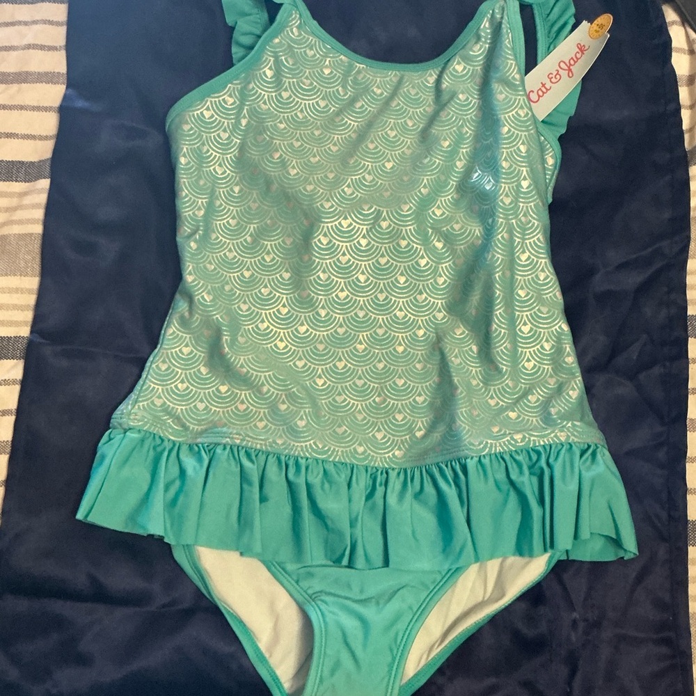 Cat & Jack Aqua Swimsuit with Scallop Design